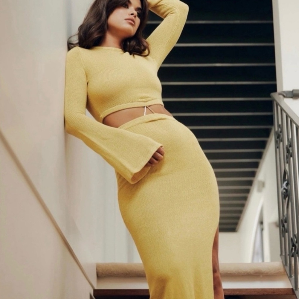 Meshki Mustard Pencil Skirt